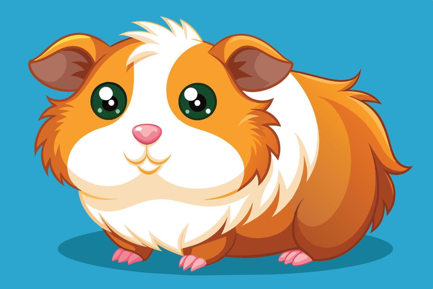 An adorable cartoon guinea pig resting happily against a bright blue background, showcasing its fluffy fur and expressive eyes vector
