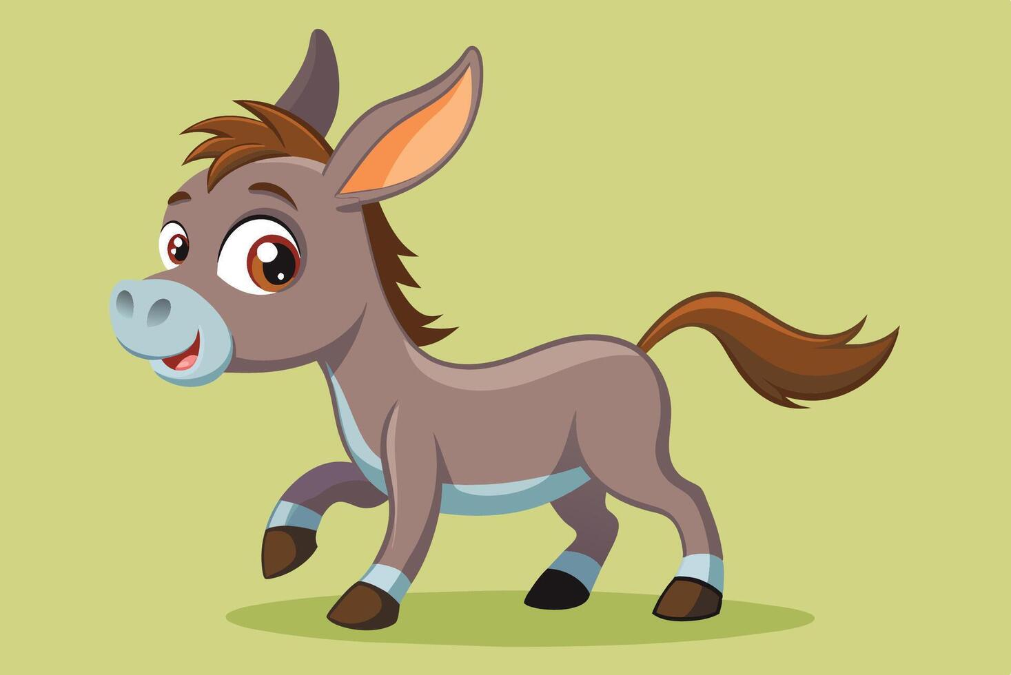 Cute cartoon donkey standing cheerfully against a light green background, showcasing its friendly demeanor and playful expression vector