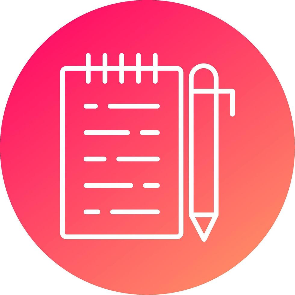 A notebook and pen icon on a pink circle vector