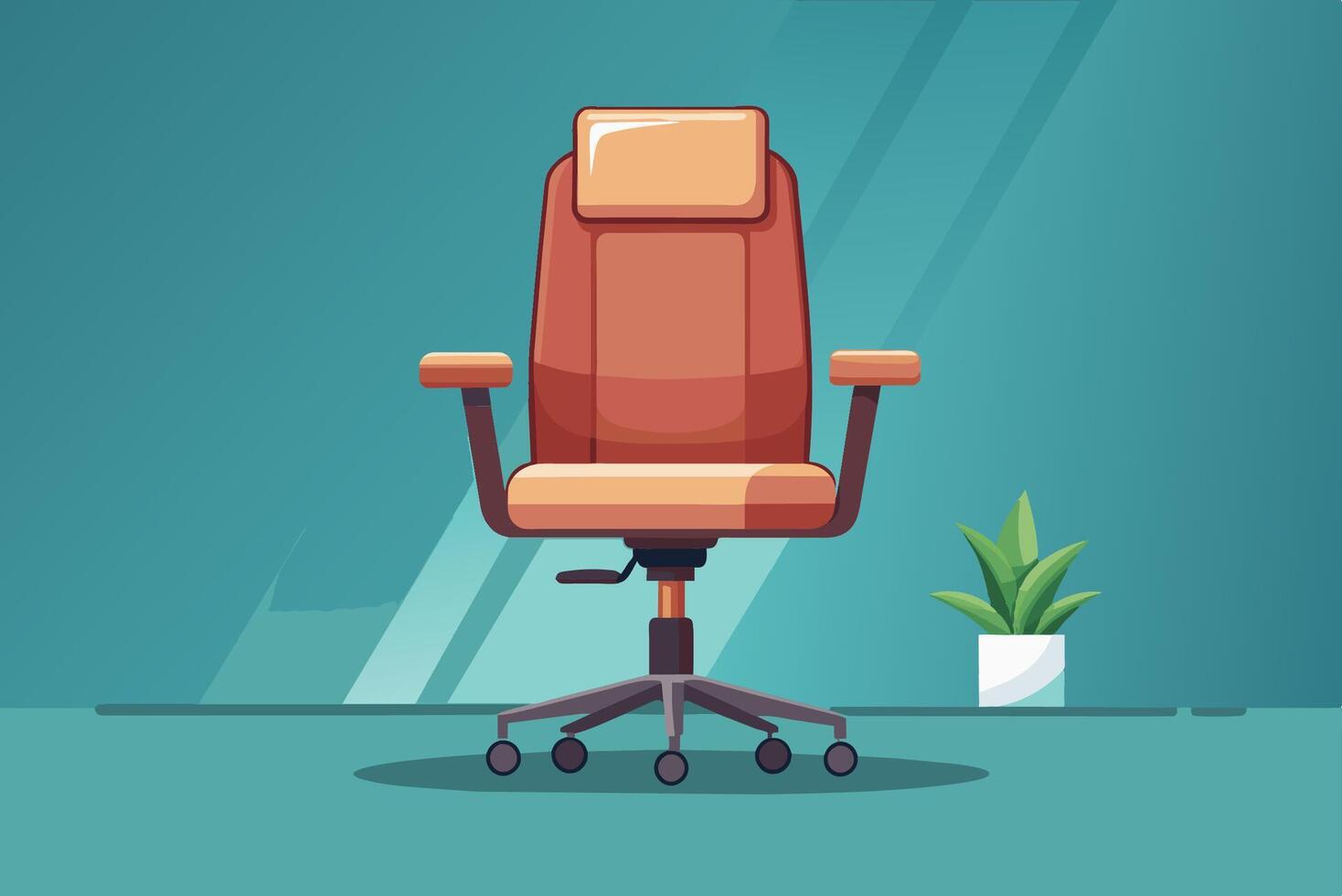Modern ergonomic chair with stylish design in a well-lit office setting featuring a potted plant and minimalist decor vector