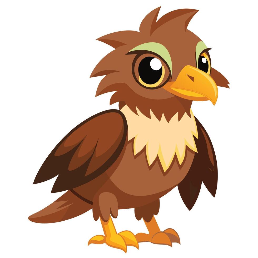 Cute cartoon bird character with large expressive eyes and vibrant feathers, designed for kids' illustrations and educational materials vector