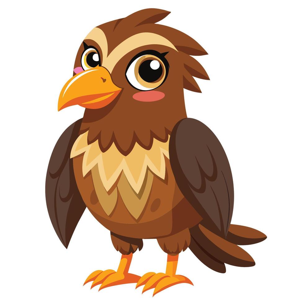 Cheerful cartoon bird character with large eyes and vibrant feathers stands proudly, showcasing its playful design in a whimsical style vector