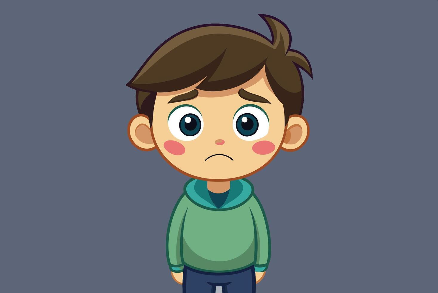A cartoon boy with a sad expression stands alone against a plain background, reflecting feelings of loneliness or disappointment vector