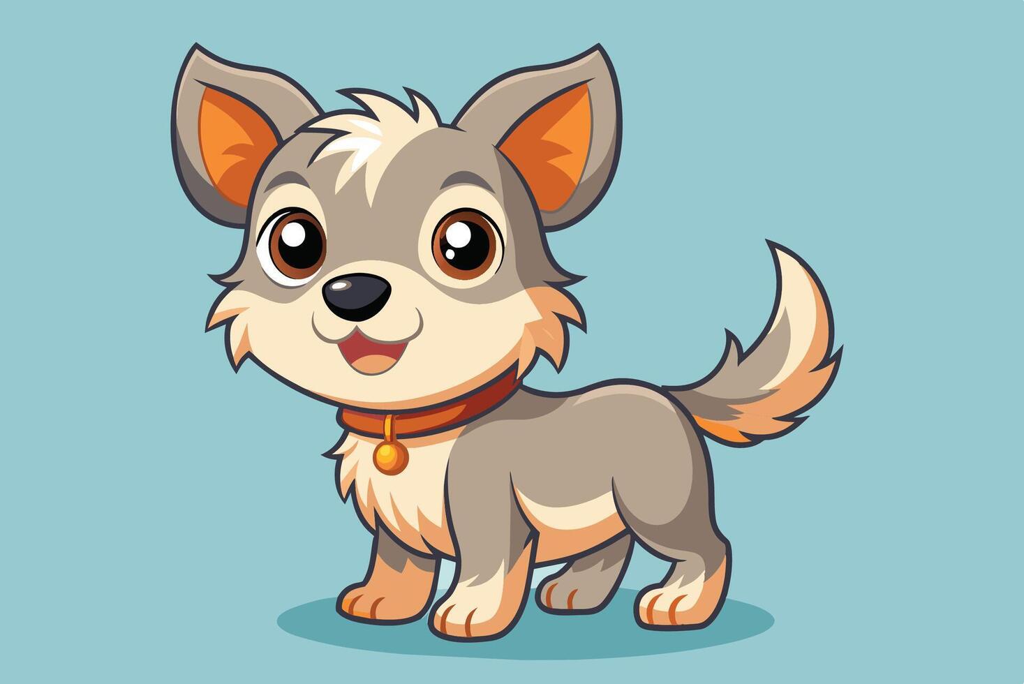 Cute cartoon puppy with fluffy ears and a cheerful expression against a bright blue background during bright daylight vector