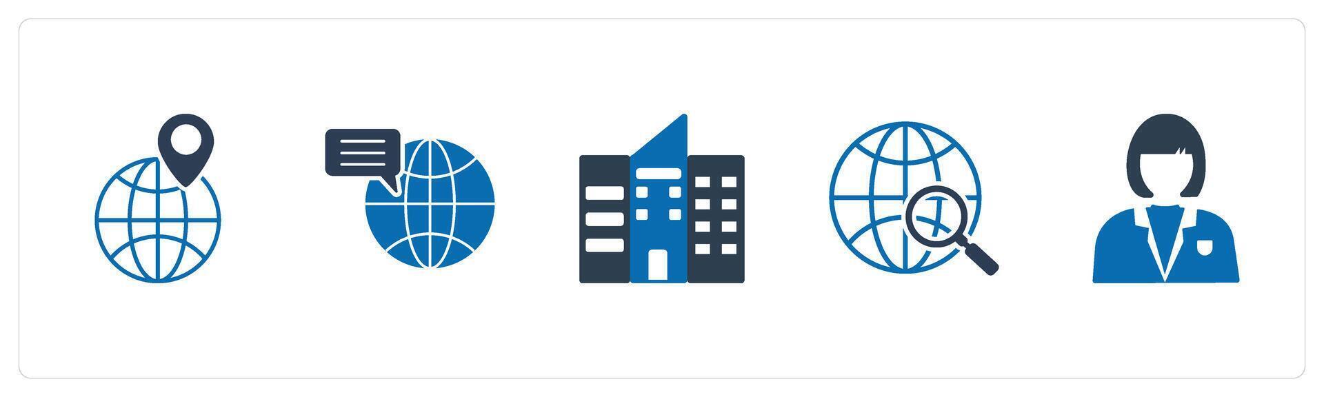 A set of 5 Mix icons as global location, global communication, building vector