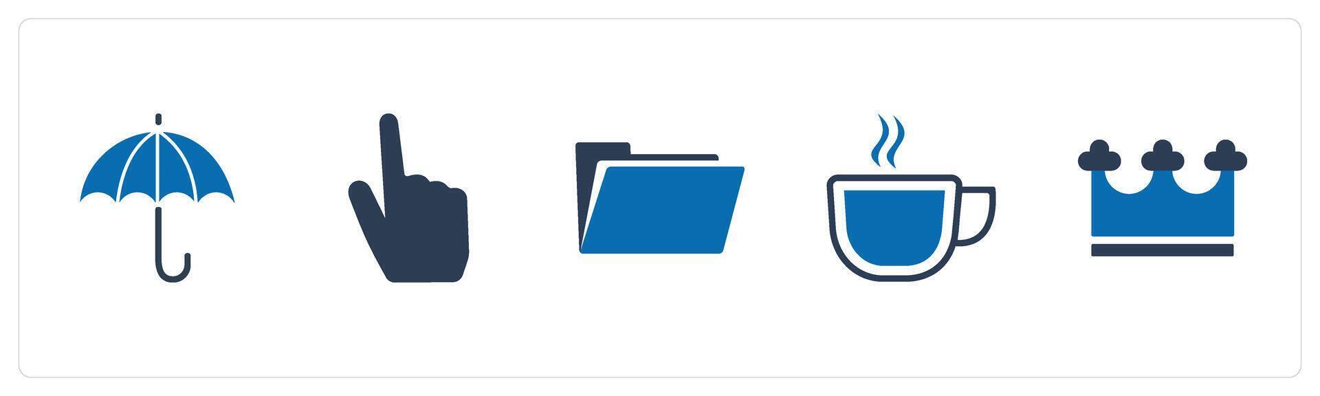 A set of 5 Mix icons as umbrella, raise finger, folder vector