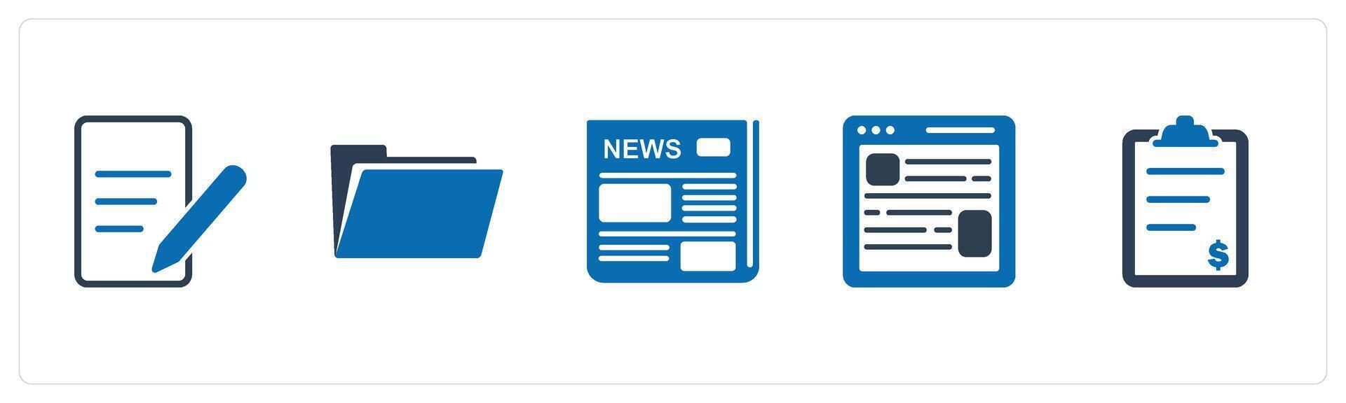 A set of 5 Mix icons as edit document, folder, newspaper vector