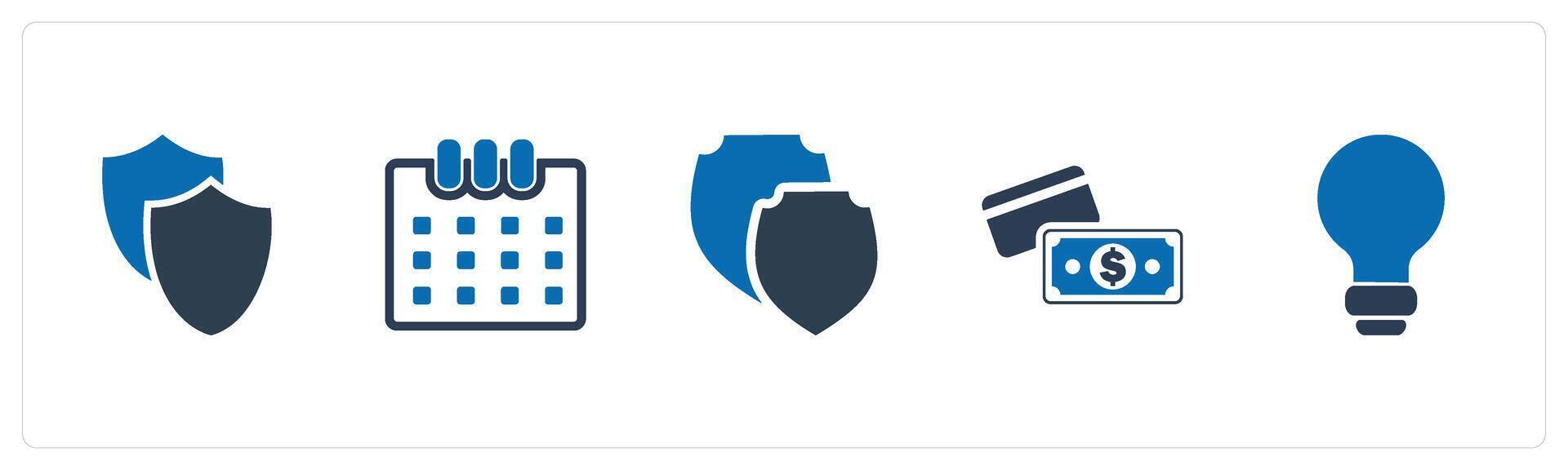 A set of 5 Mix icons as security shield, calendar, card payment vector