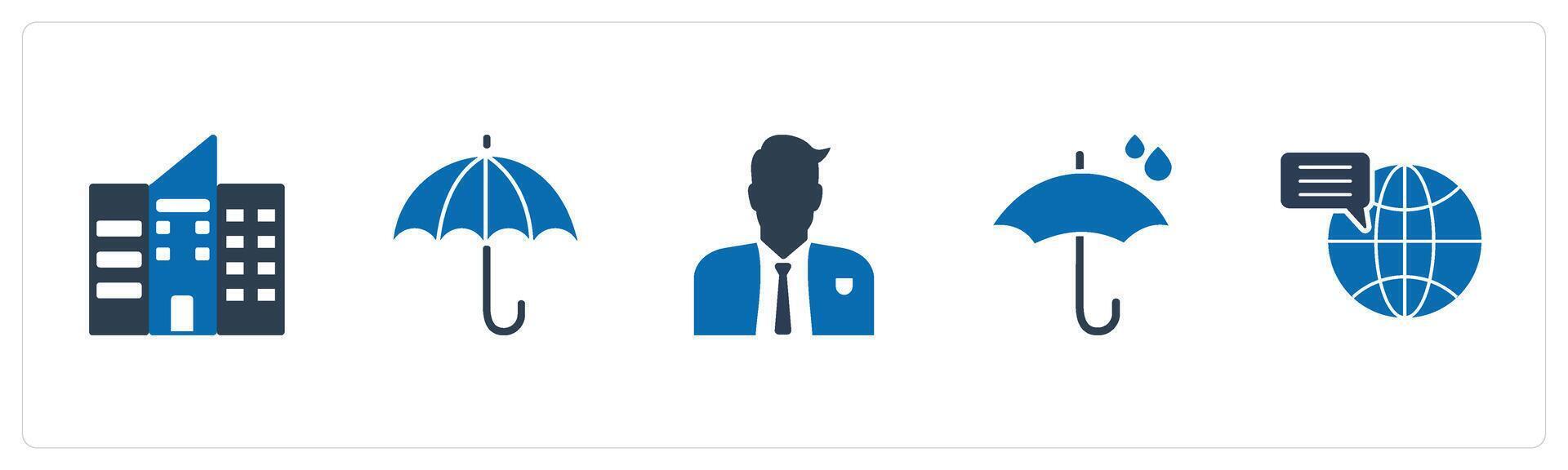 A set of 5 Mix icons as building, umbrella, male vector