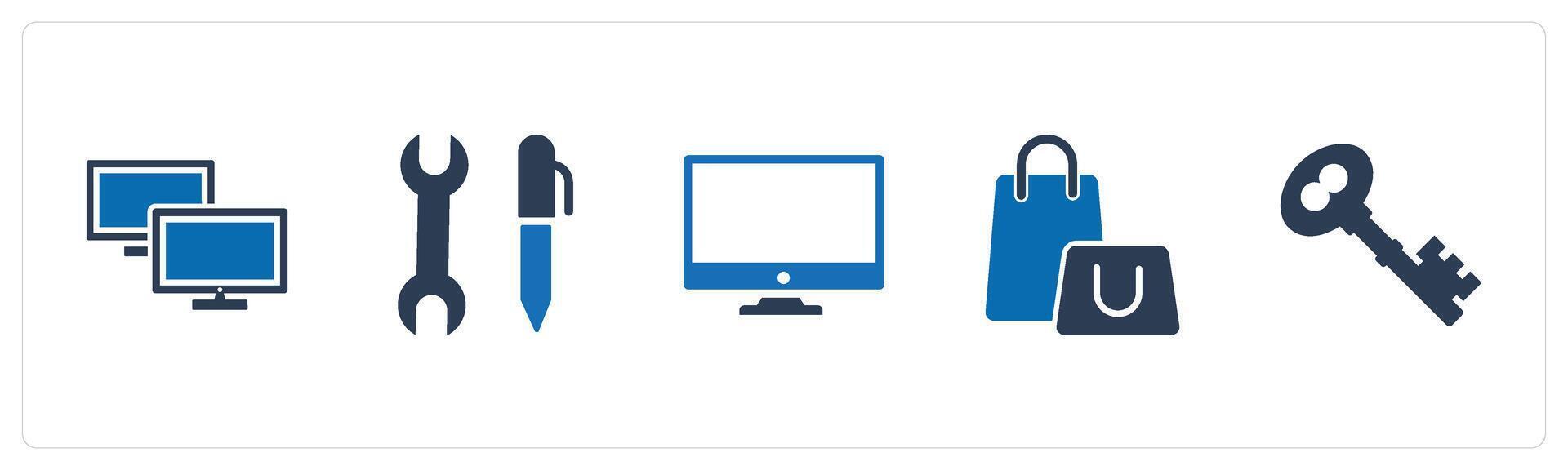 A set of 5 Mix icons as television, hand tool, desktop vector