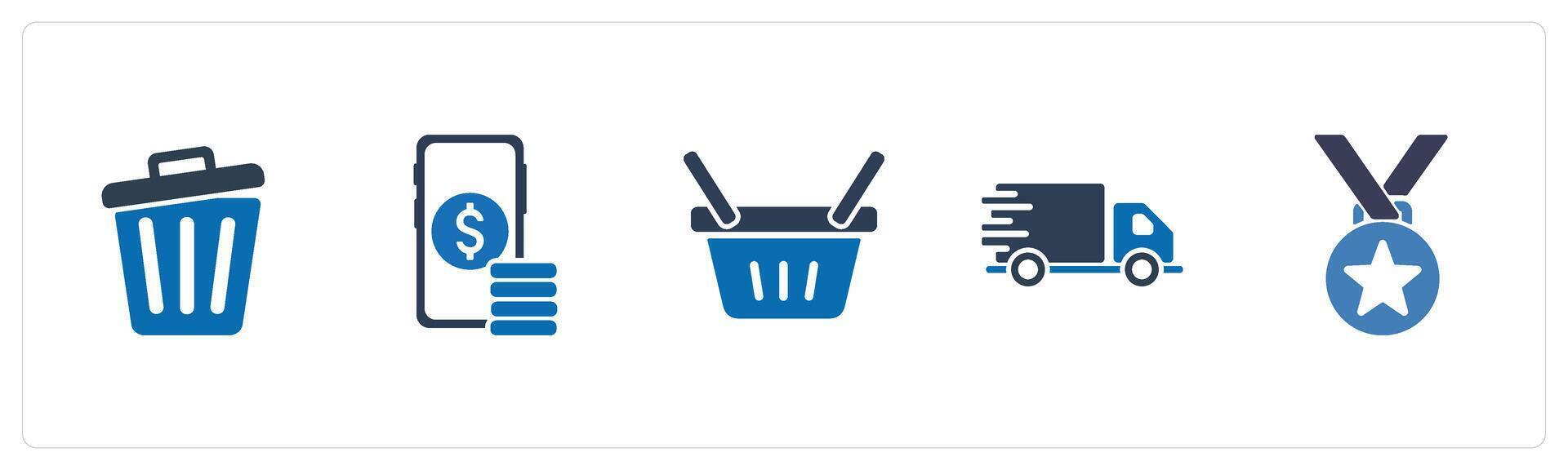 A set of 5 Mix icons as trash, investment, basket vector