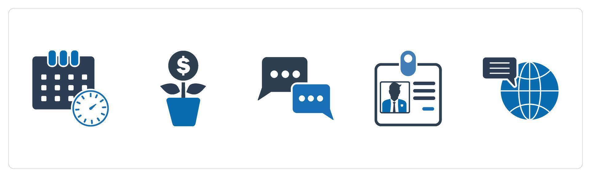 A set of 5 Mix icons as schedule, money plant, chat vector