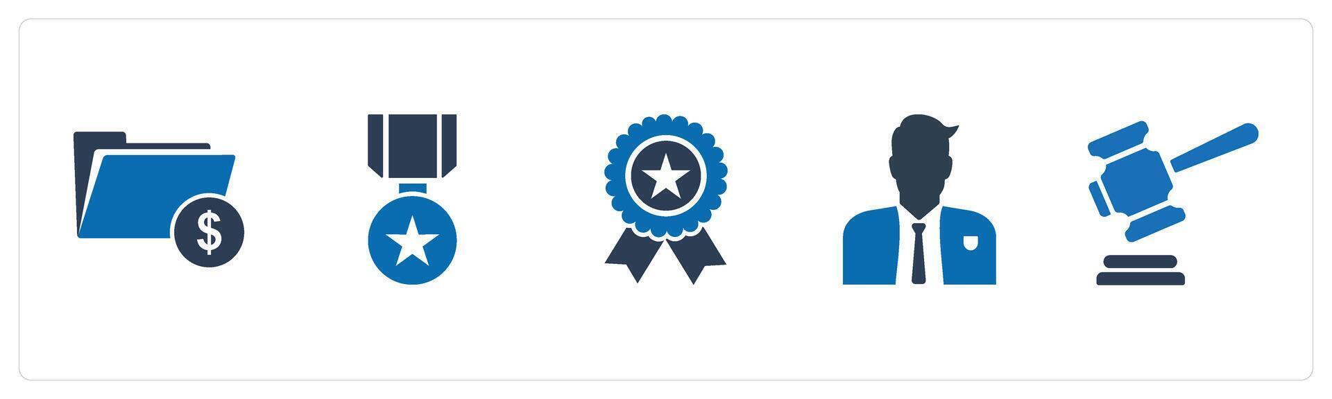 A set of 5 Mix icons as invoice folder, star badge, male vector