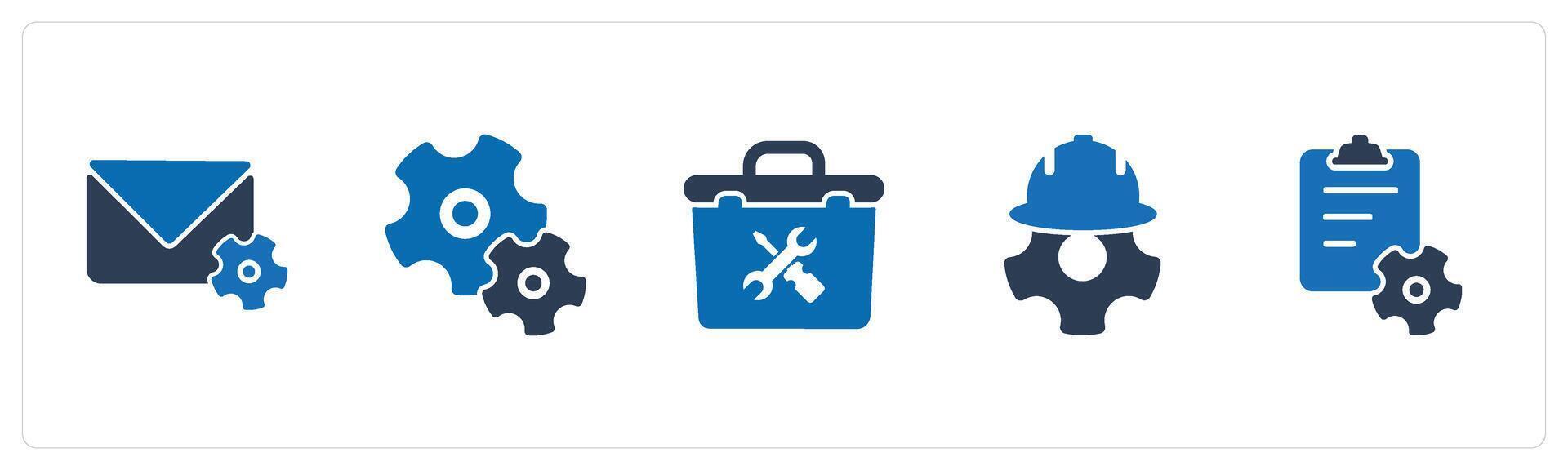 A set of 5 Mix icons as email settings, configuration, repair tool box vector