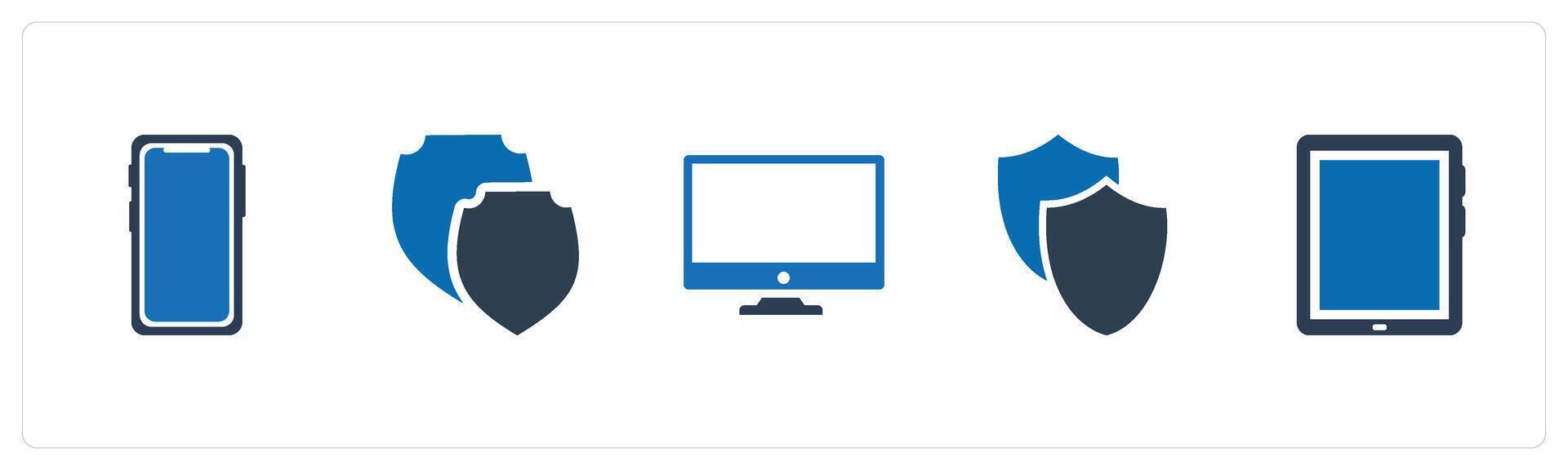 A set of 5 Mix icons as mobile screen, security shield, desktop vector