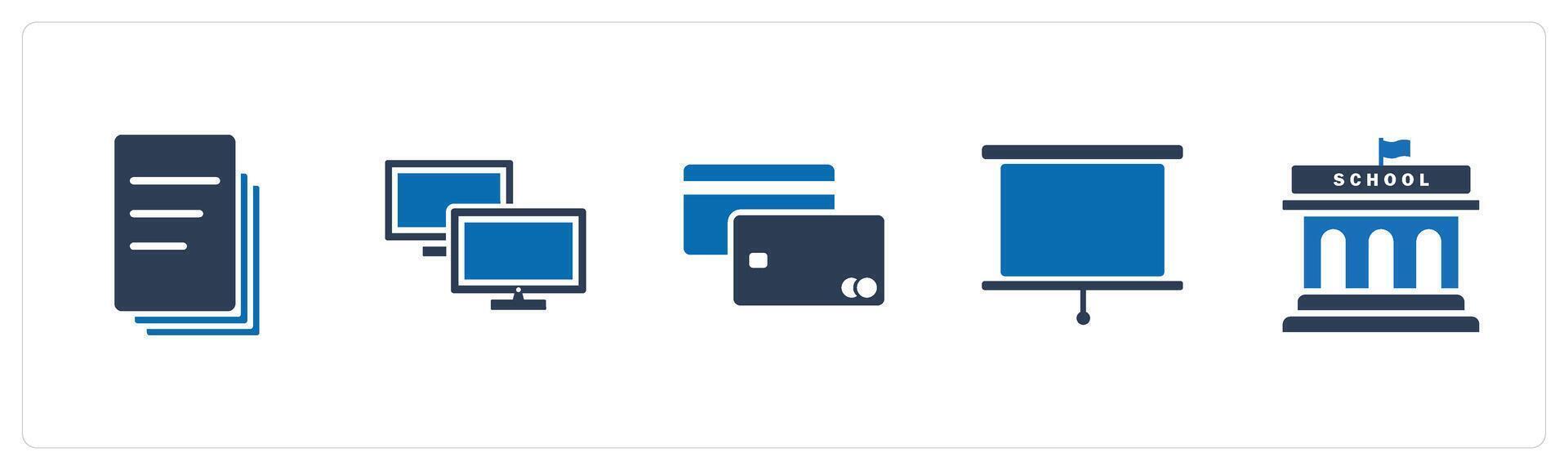 A set of 5 Mix icons as duplicate document, television, debit card vector