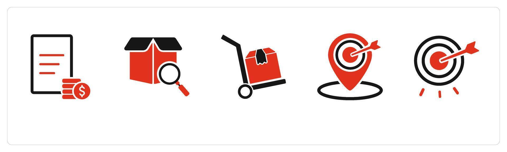 A set of 5 Business icons as invoice, search box, luggage trolley vector