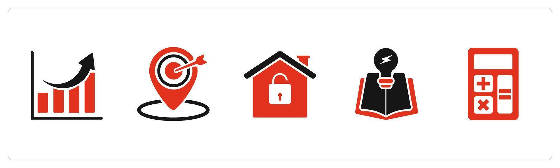 A set of 5 Business icons as growth, target location, home security vector