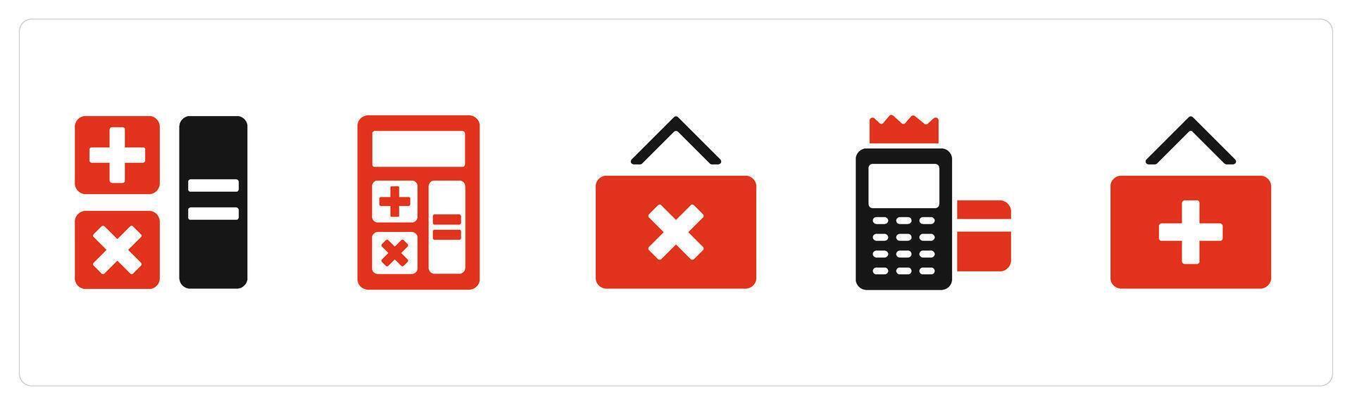 A set of 5 Business icons as calculation, calculator, multiply button vector