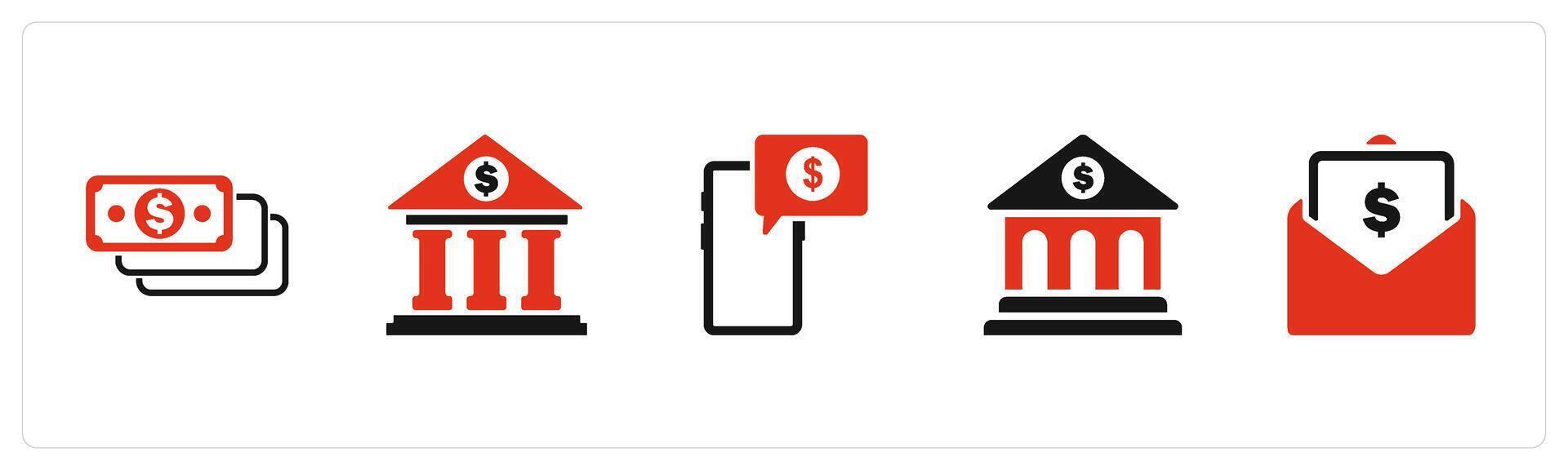 A set of 5 Business icons as money, bank, digital payment vector