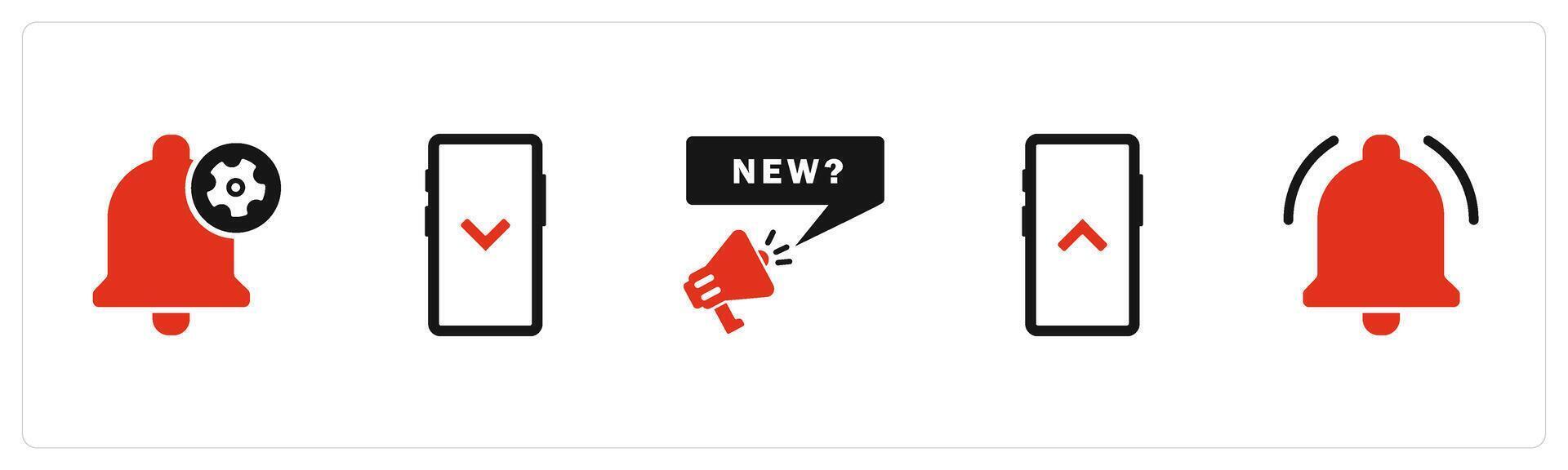 A set of 5 Business icons as notification settings, swipe down, new message vector