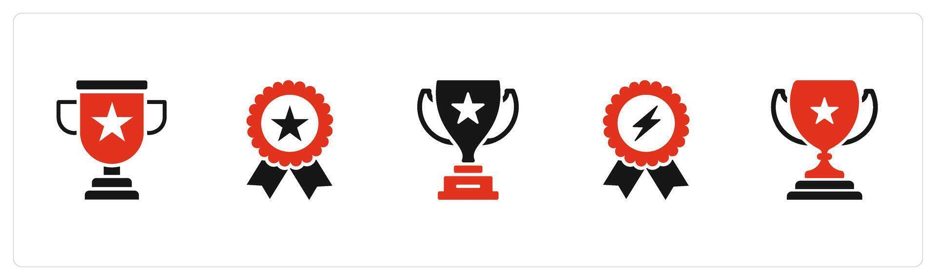 A set of 5 Business icons as trophy cup, star badge, winning trophy cup vector