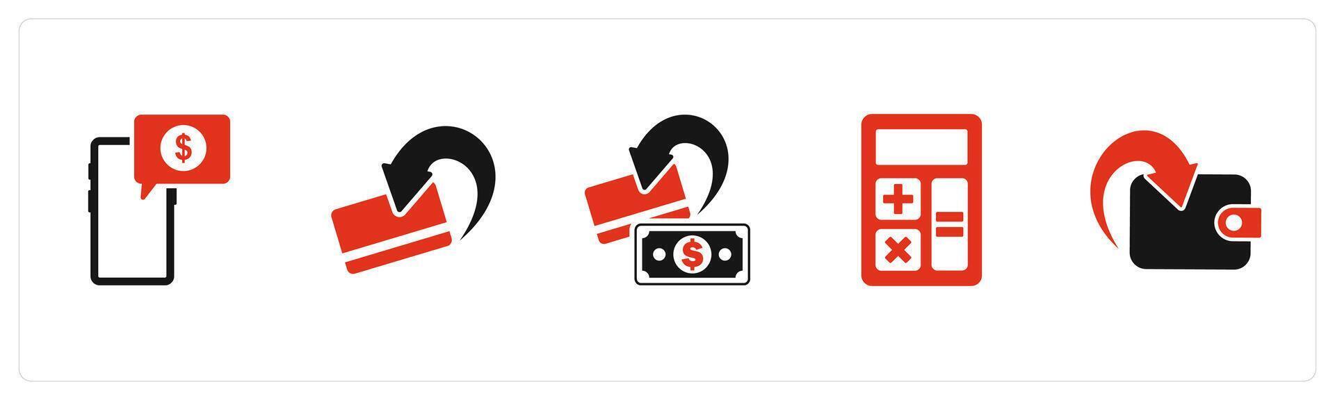 A set of 5 Business icons as digital payment, card cashback, cashback vector