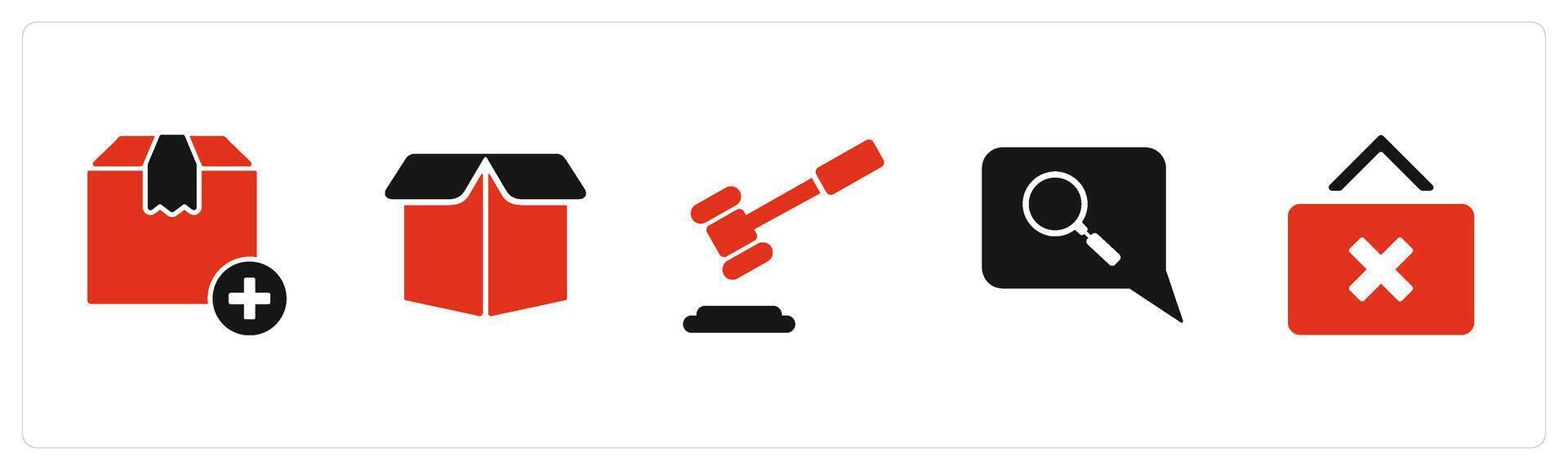 A set of 5 Business icons as add product, box, law vector