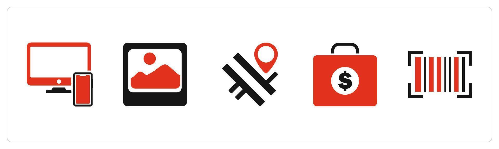 A set of 5 Business icons as responsive, gallery, road map vector
