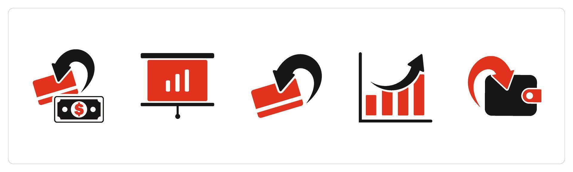 A set of 5 Business icons as cashback, presentation, card cashback, growth vector
