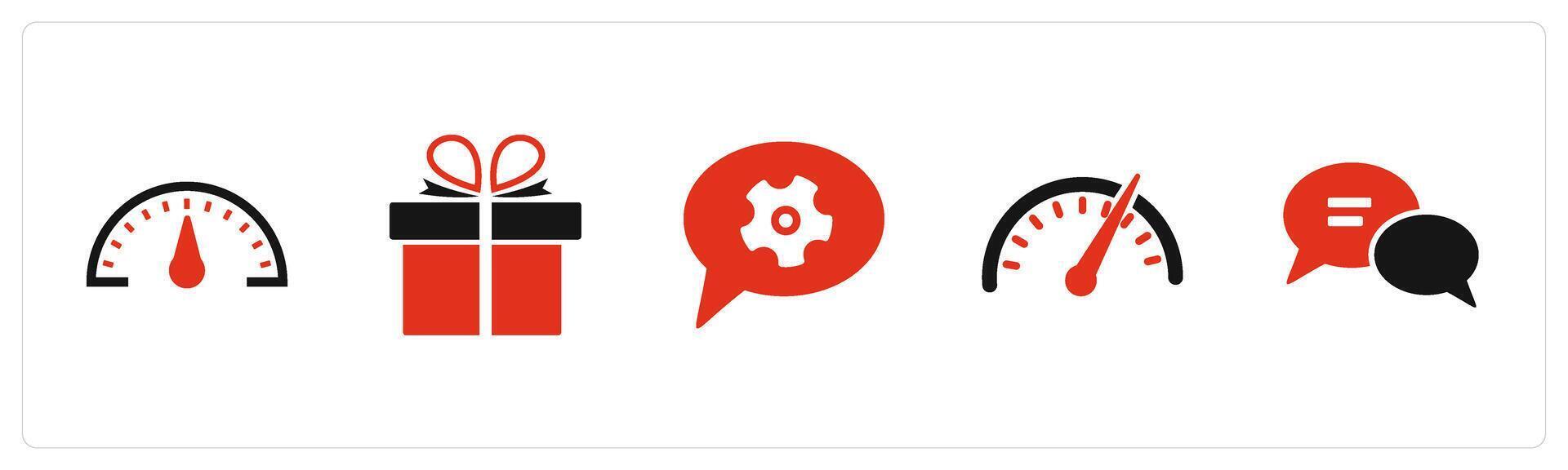 A set of 5 Business icons as speed, present, chat settings vector