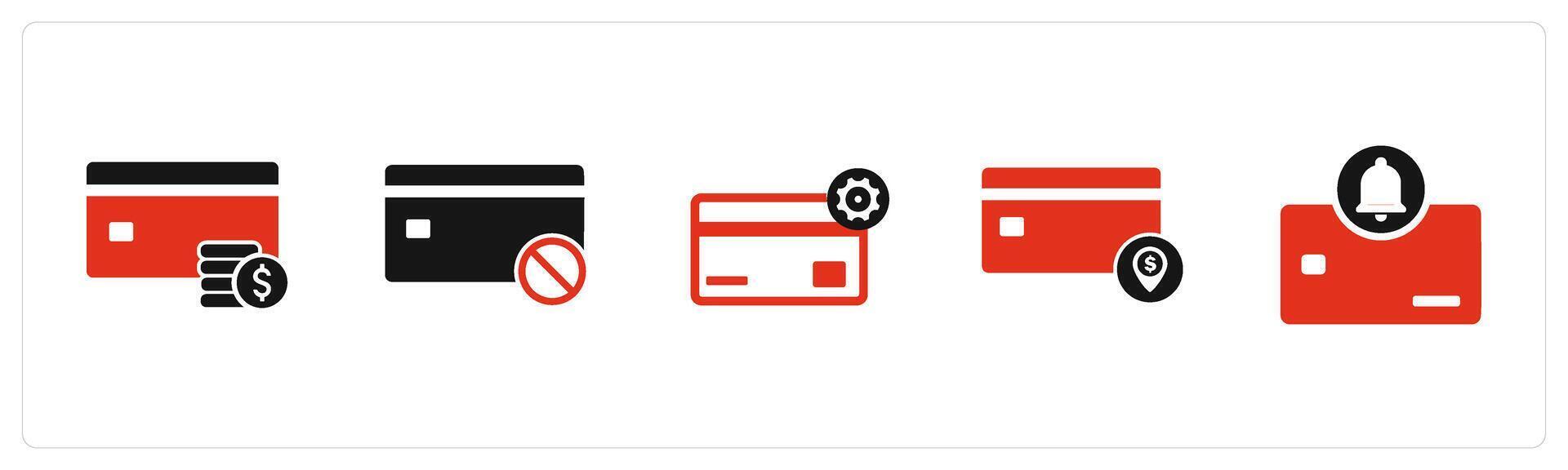 A set of 5 Business icon as card payment, card prohibited, card settings vector