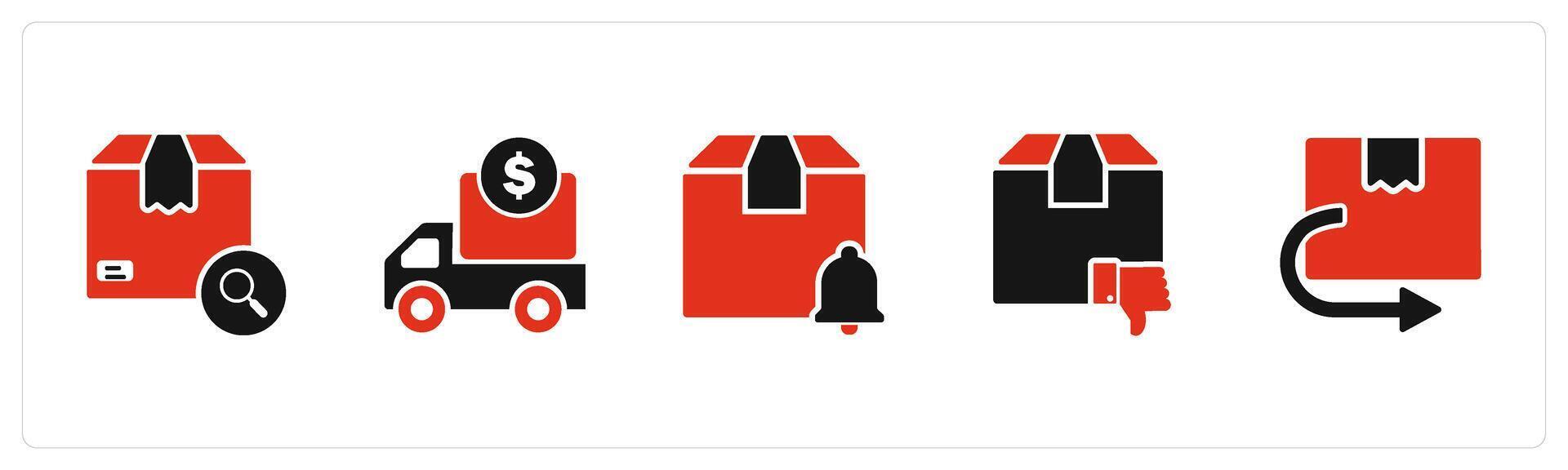 A set of 5 Business icon as search order, shipping cost, delivery notification vector