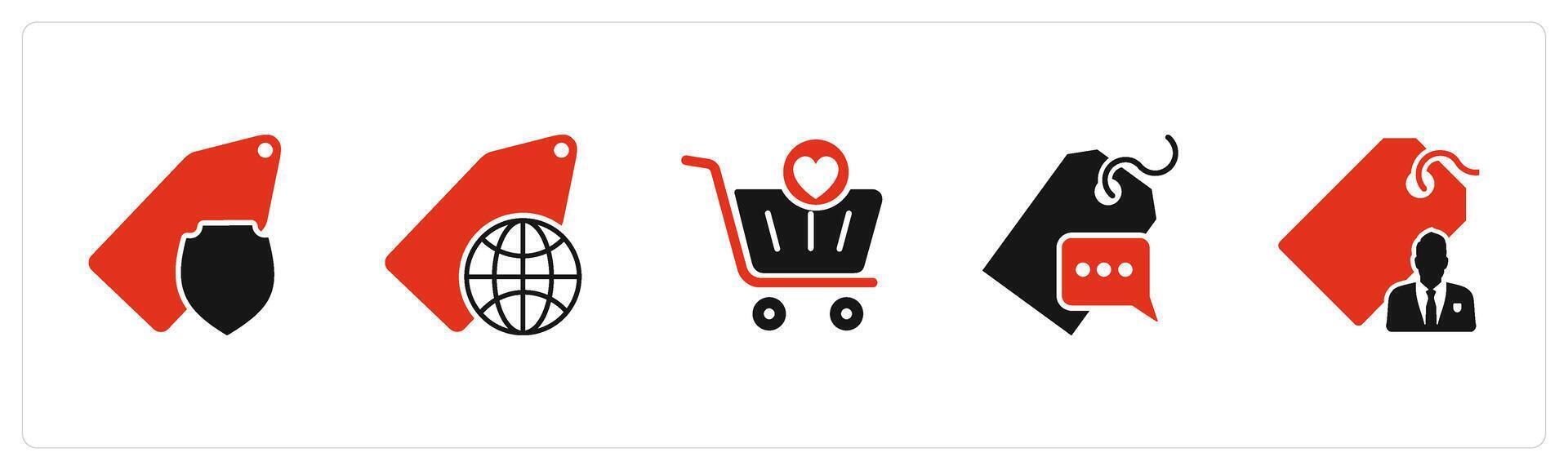 A set of 5 Business icon as tag security, global tag, favorite cart vector