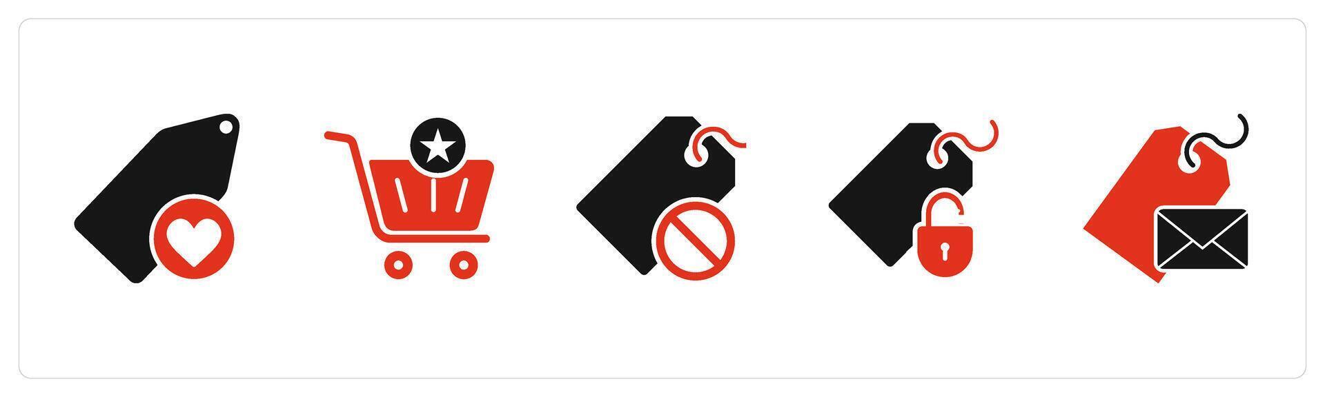 A set of 5 Business icon as favorite tag, favorite cart, tag prohibited vector