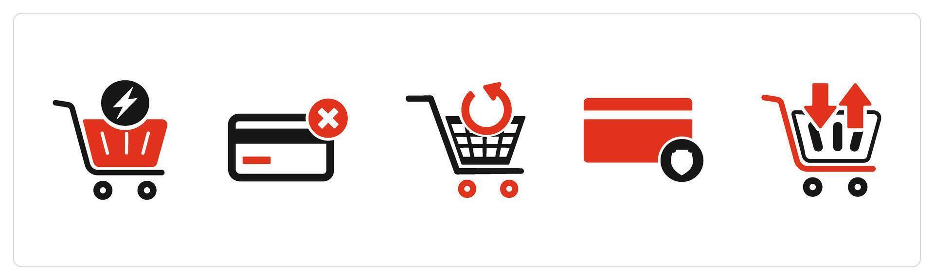 A set of 5 Business icon as fast shopping, expired credit card, update cart vector