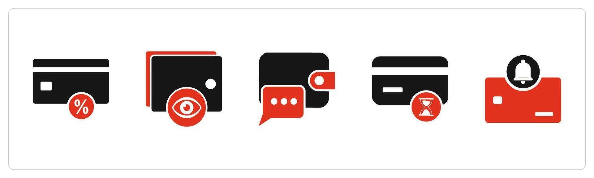 A set of 5 Business icons as card discount, view wallet, message vector
