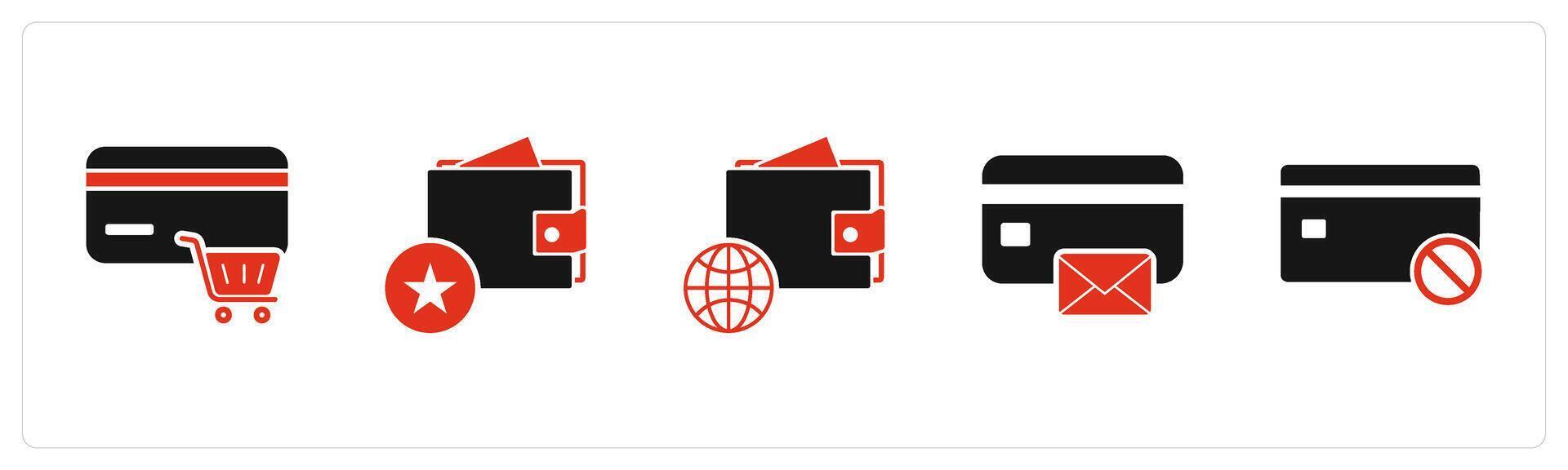 A set of 5 Business icons as shopping discount, favorite wallet, global money vector