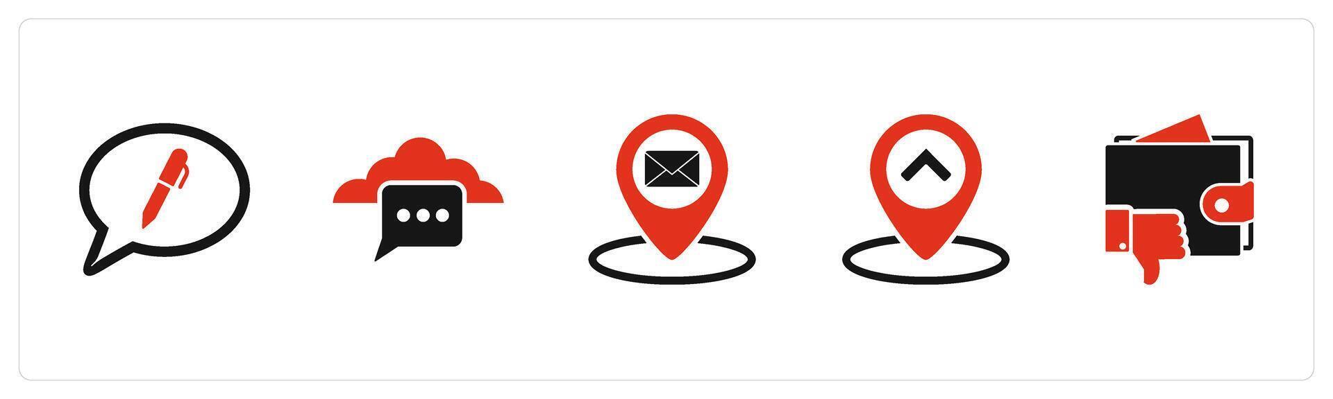 A set of 5 Business icons as edit message, cloud message, message location vector