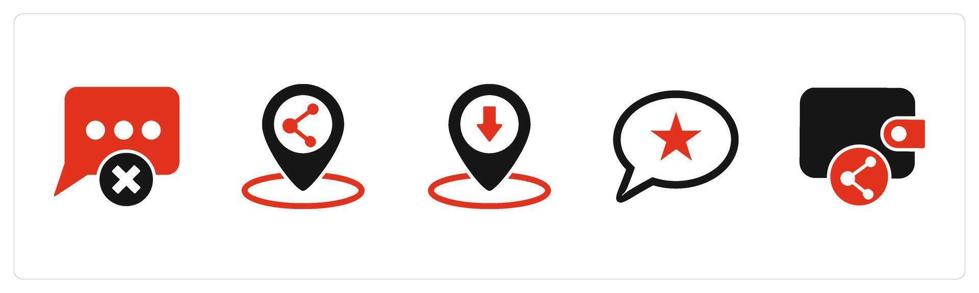 A set of 5 Business icons as delete message, share location, pin vector