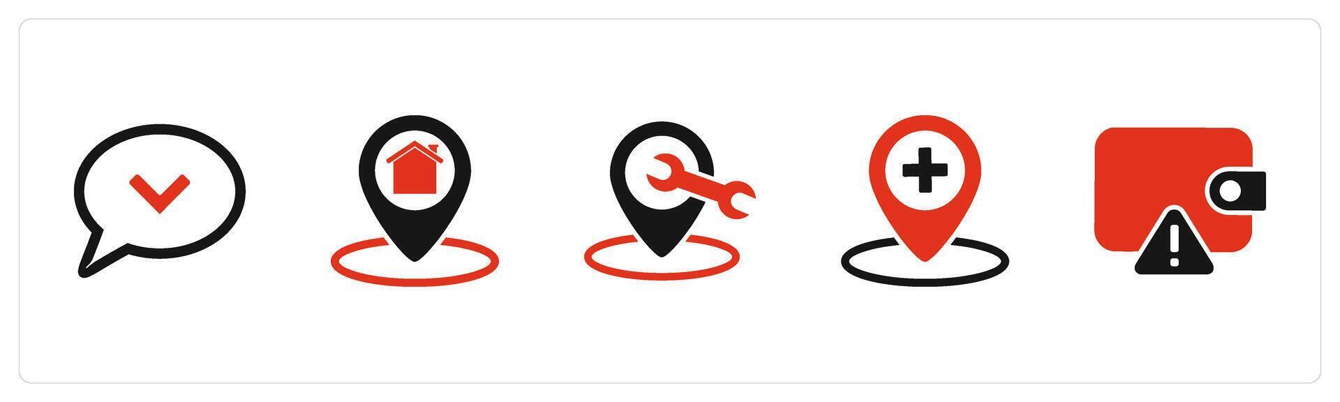 A set of 5 Business icons as message, home location, location maintenance vector