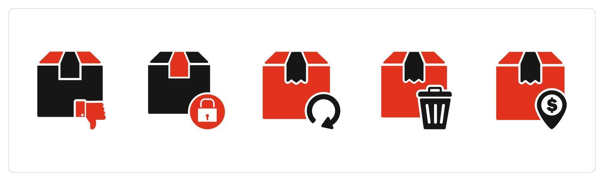 A set of 5 Business icons as order declined, secured delivery, order update vector