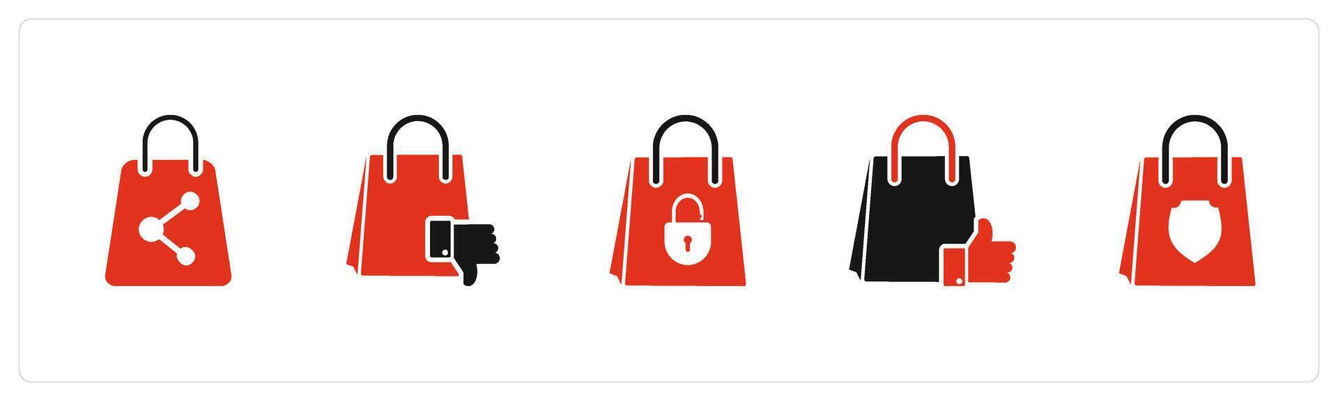 A set of 5 Business icons as share shopping, dislike shopping, shopping security vector