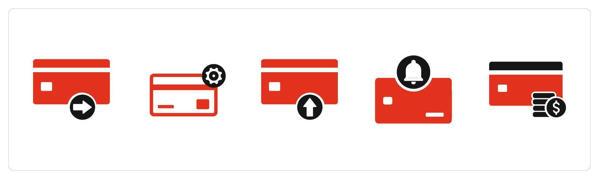 A set of 5 Business icons as send card, card settings, upload card vector
