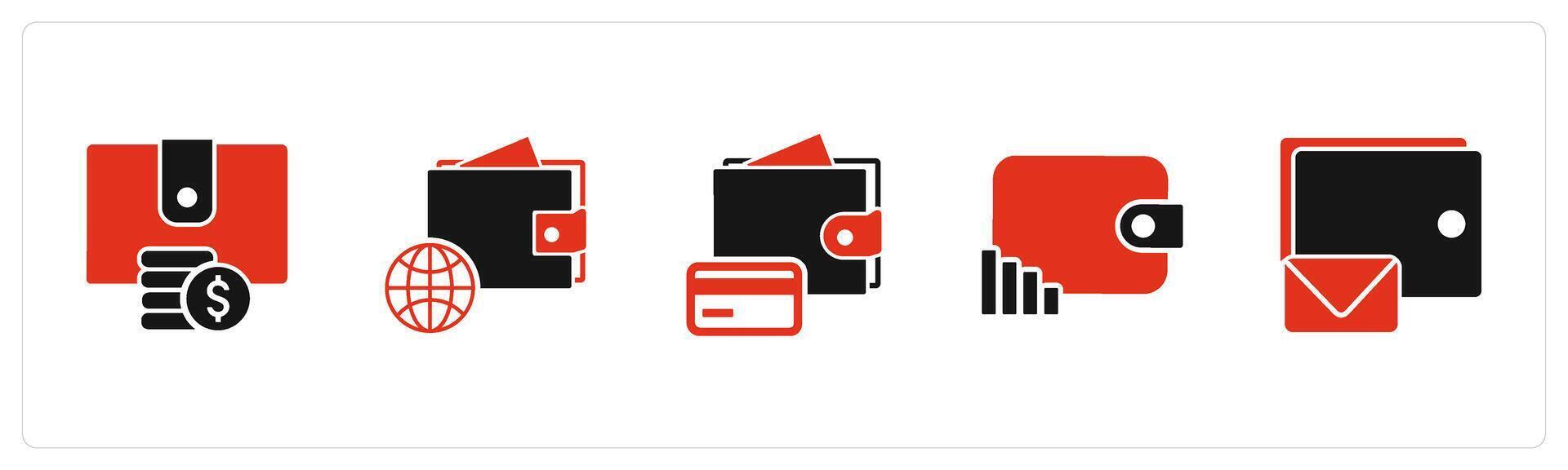 A set of 5 Business icons as wallet, global money, card payment vector