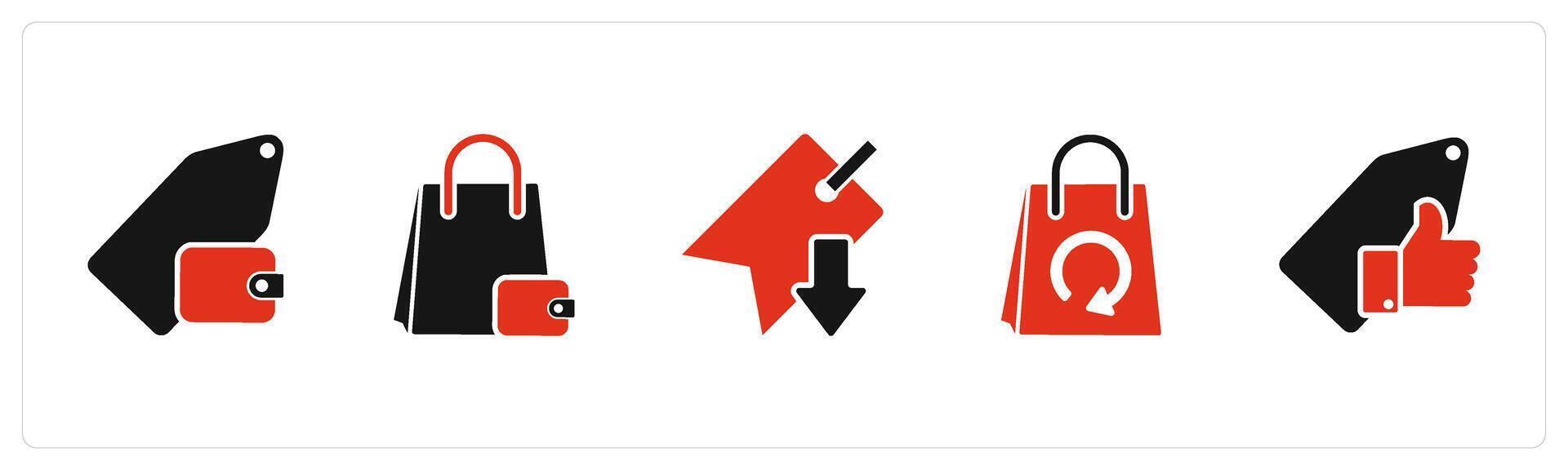 A set of 5 Business icons as wallet tag, shopping, download tag vector