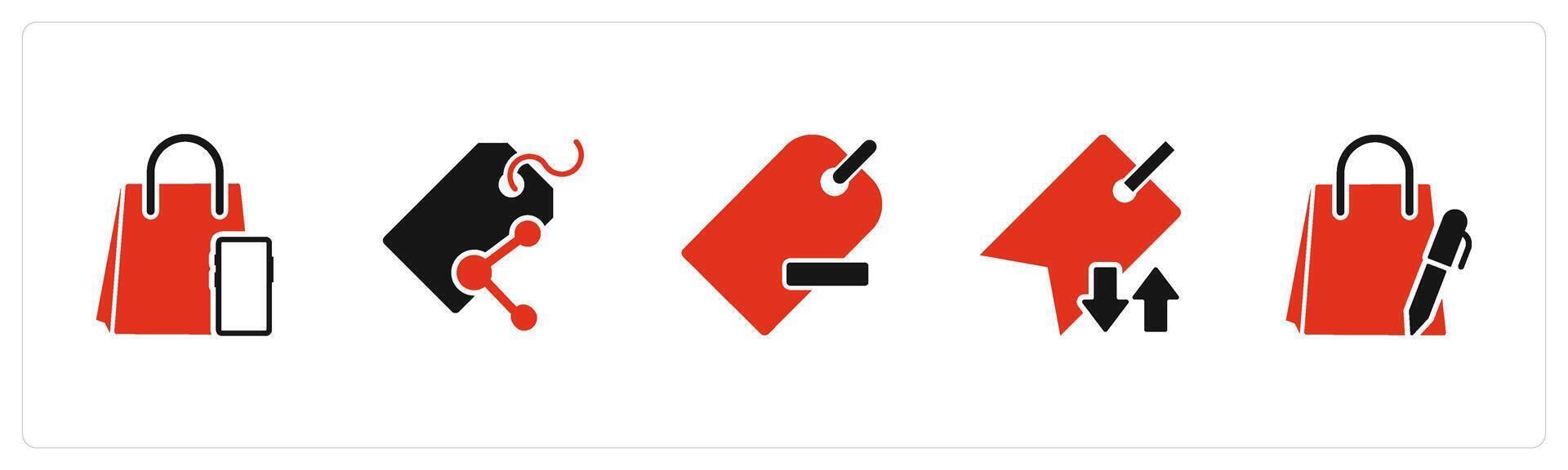 A set of 5 Business icons as m commerce, share tag, remove tag vector
