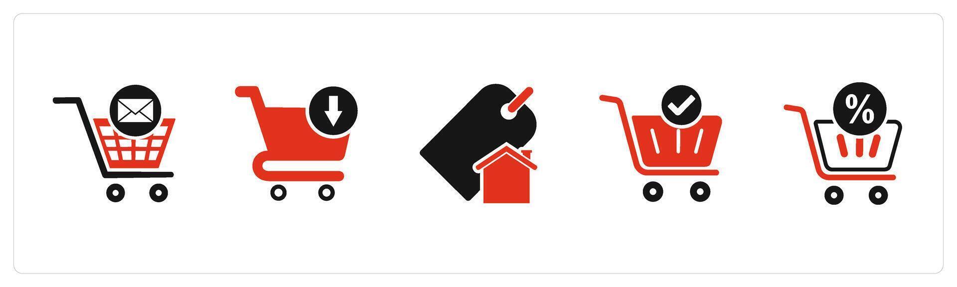 A set of 5 Business icons as cart message, upload cart, home tag vector