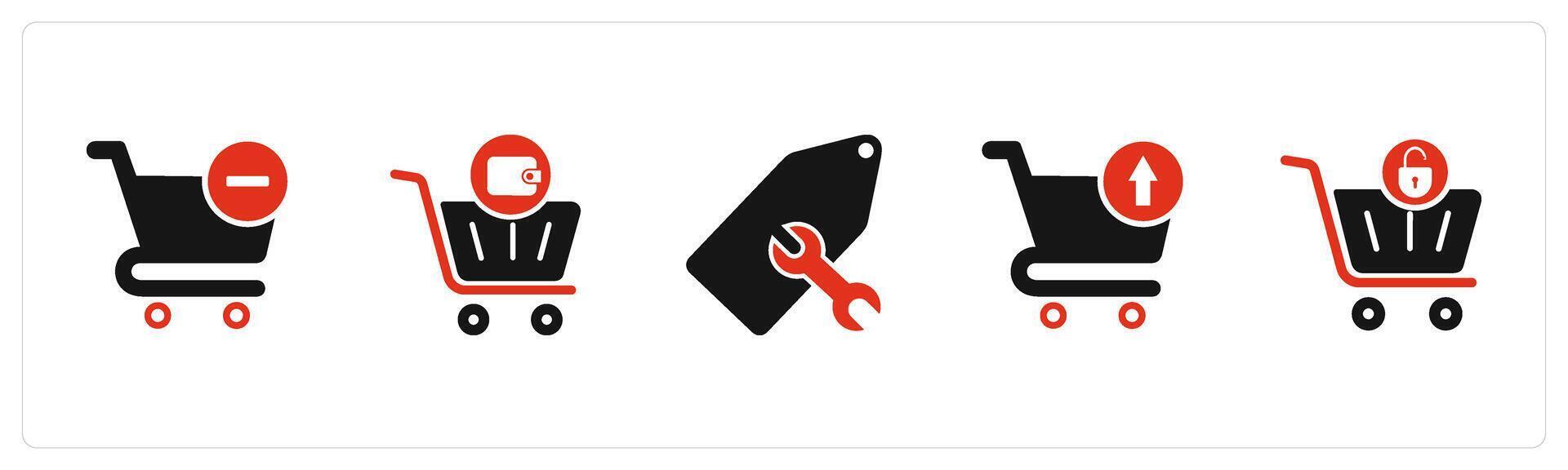 A set of 5 Business icons as remove cart, shopping cart, repair tag vector