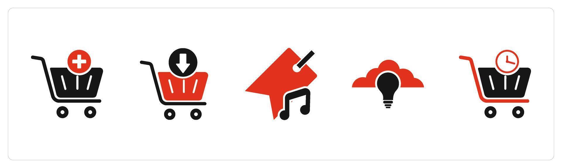 A set of 5 Business icons as add to cart, download cart, music tag vector